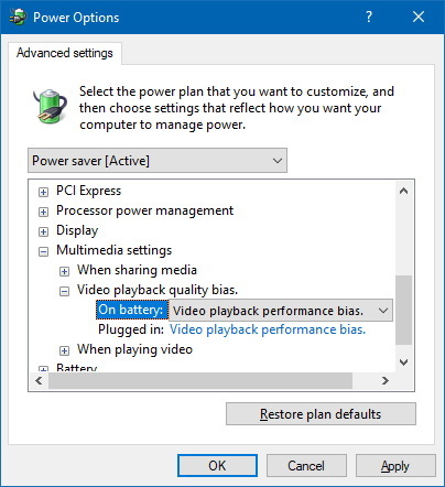 Power Options Control Panel