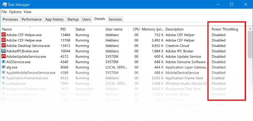 Power Throttling on Task Manager 