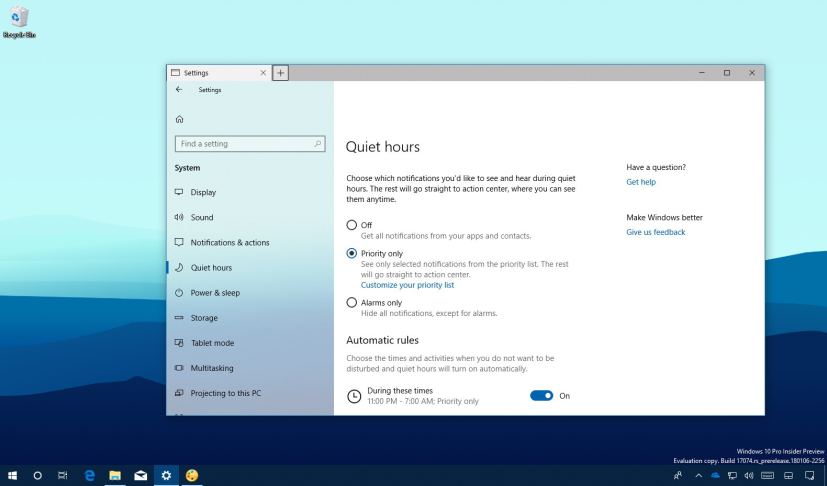 Quiet Hours with priority on Windows 10