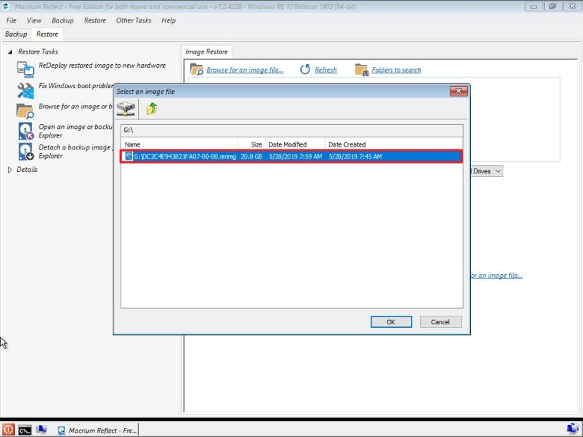 Recovery image using Macrium Reflect