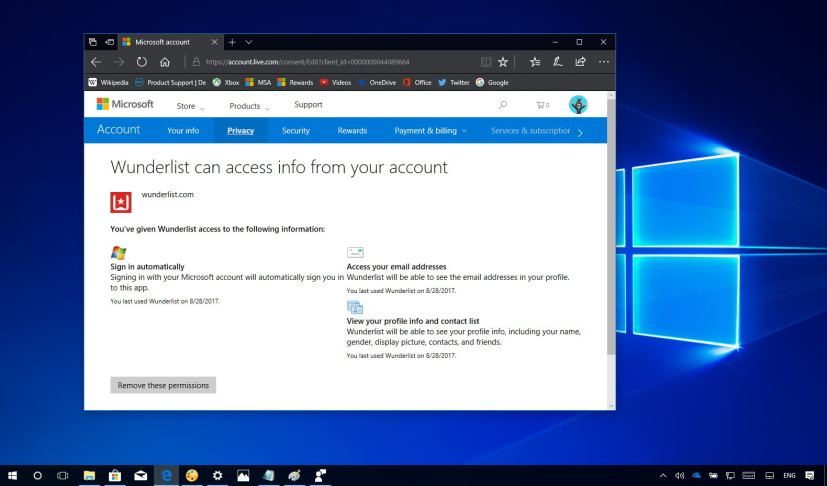 Remove app permissions on a Microsoft account