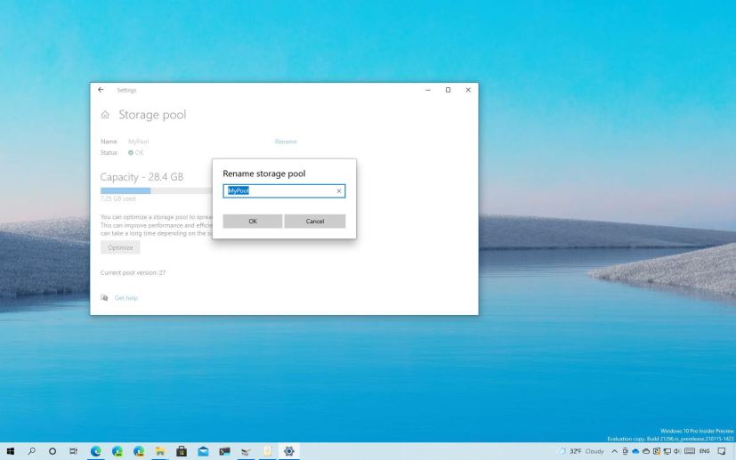 Rename Storage Spaces pool on Windows 10