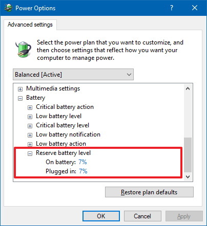 Reserve battery level notification settings