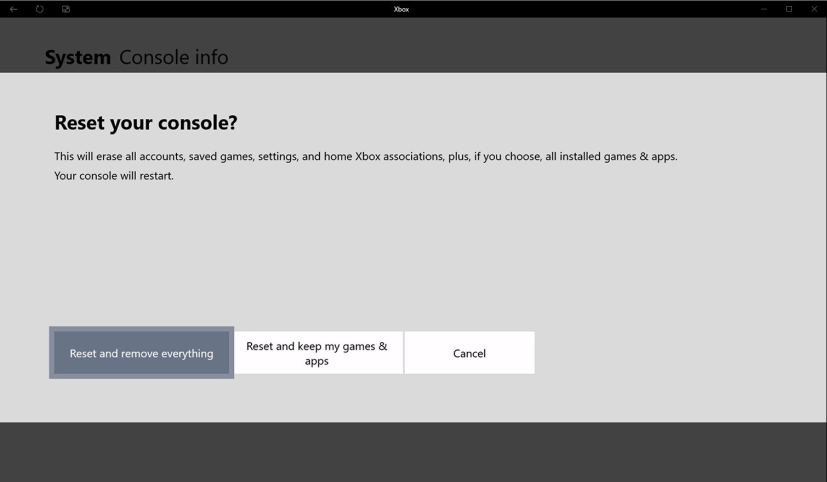 Xbox One reset option settings
