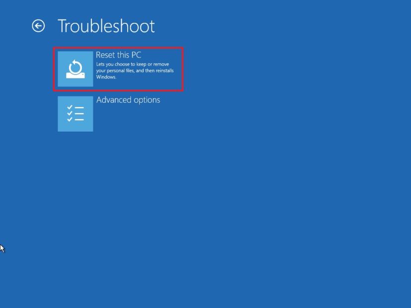 Advanced startup Reset this PC option