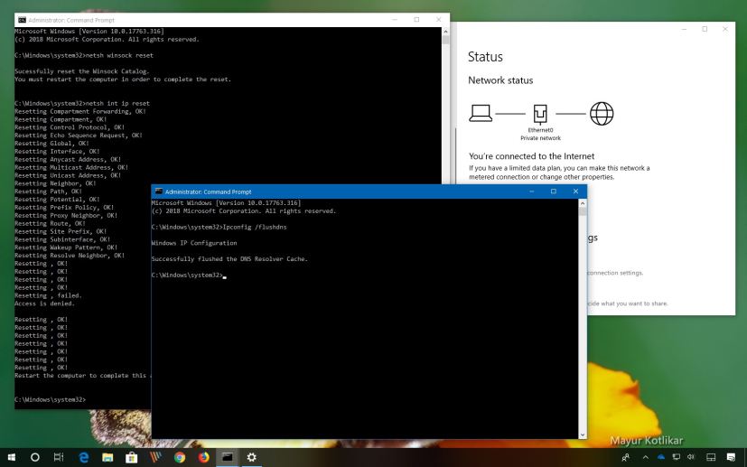 Reset WinSock to fix Unidentified Network on Windows 10