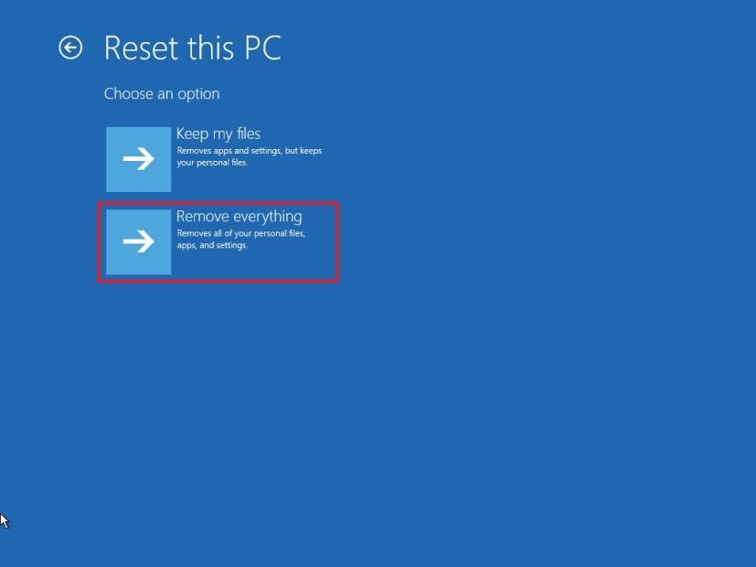 Advanced startup Reset this PC remove everything option