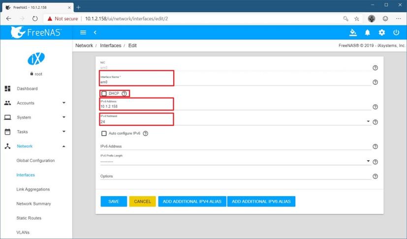 Set static IP address on FreeNAS