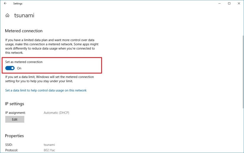 Set Wi-Fi connection as metered on Windows 10