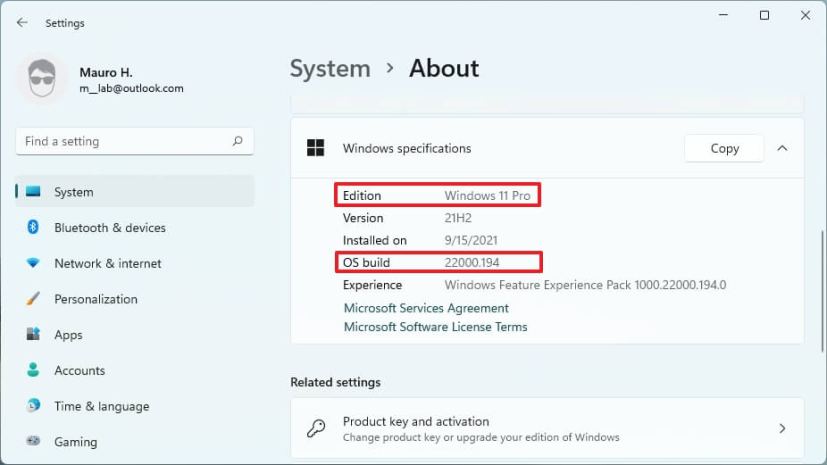 Windows 11 Settings check version