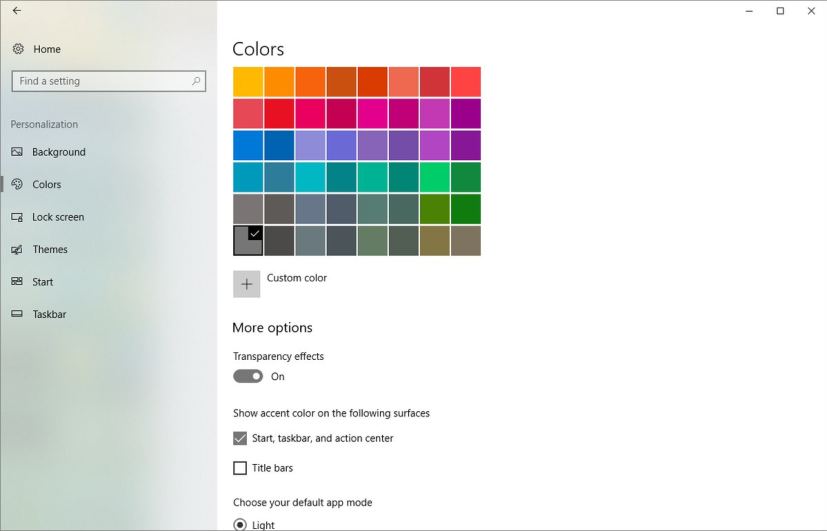 Settings app with Fluent Design Acrylic element