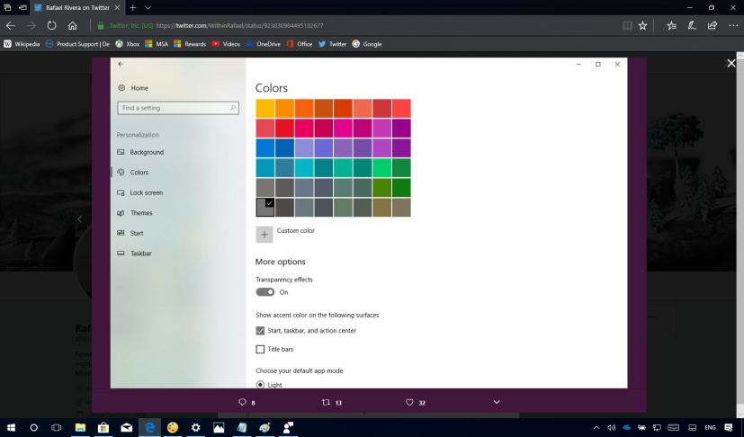 Settings app with Fluent Design