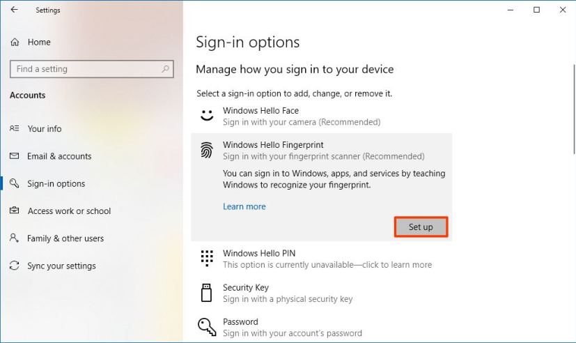 Set up Windows Hello Fingerprint