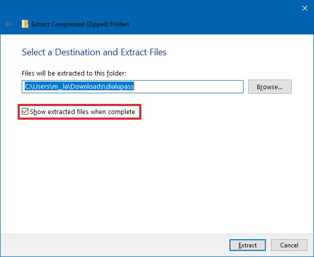 Show extracted files on Windows 10