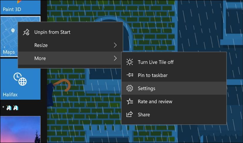 Start menu tile options