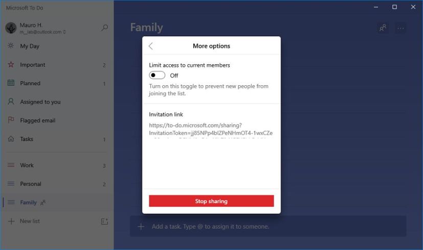 Stop sharing To Do list