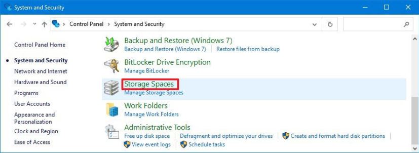 Storage Spaces in Control Panel