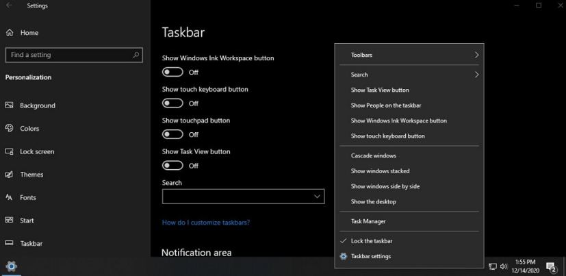 Taskbar settings