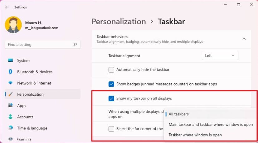 Taskbar multi-monitor settings