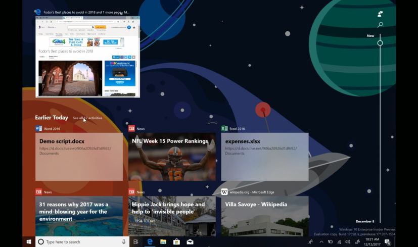 Timeline view on Windows 10