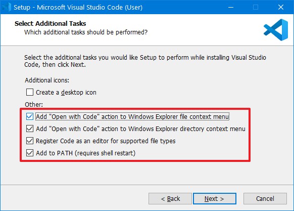 Visual Studio Code install options