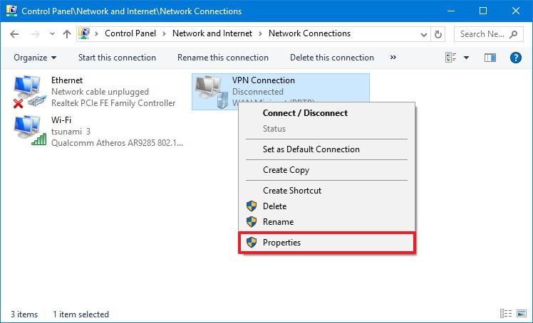 VPN Connection properties