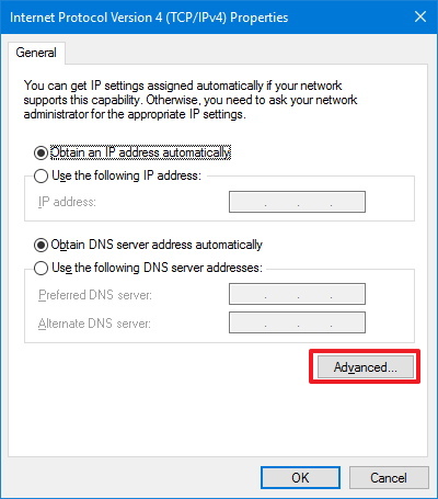 VPN Connection TCP/IP properties on Windows 10