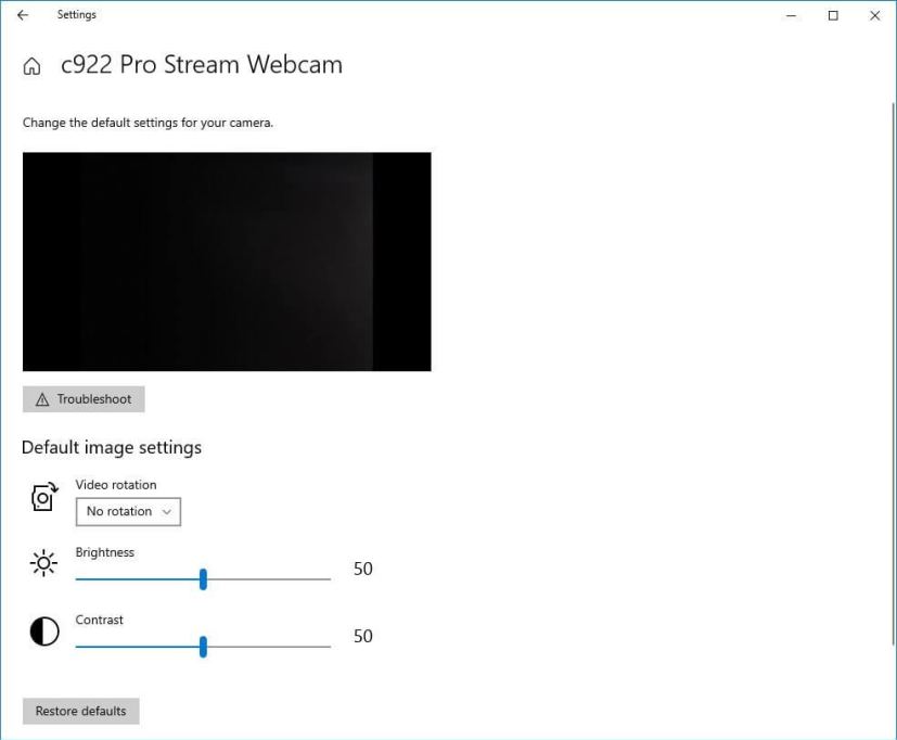 Webcam configuration settings