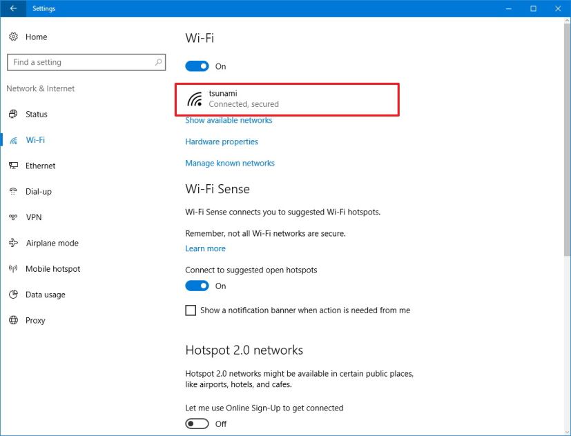 Settings, Wi-Fi options