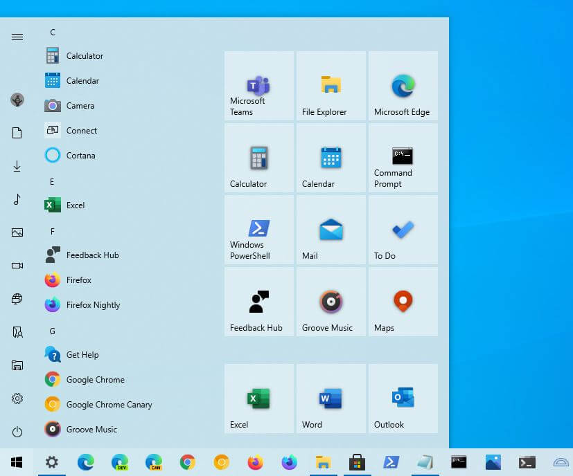 Windows 10 20H2 new Start menu