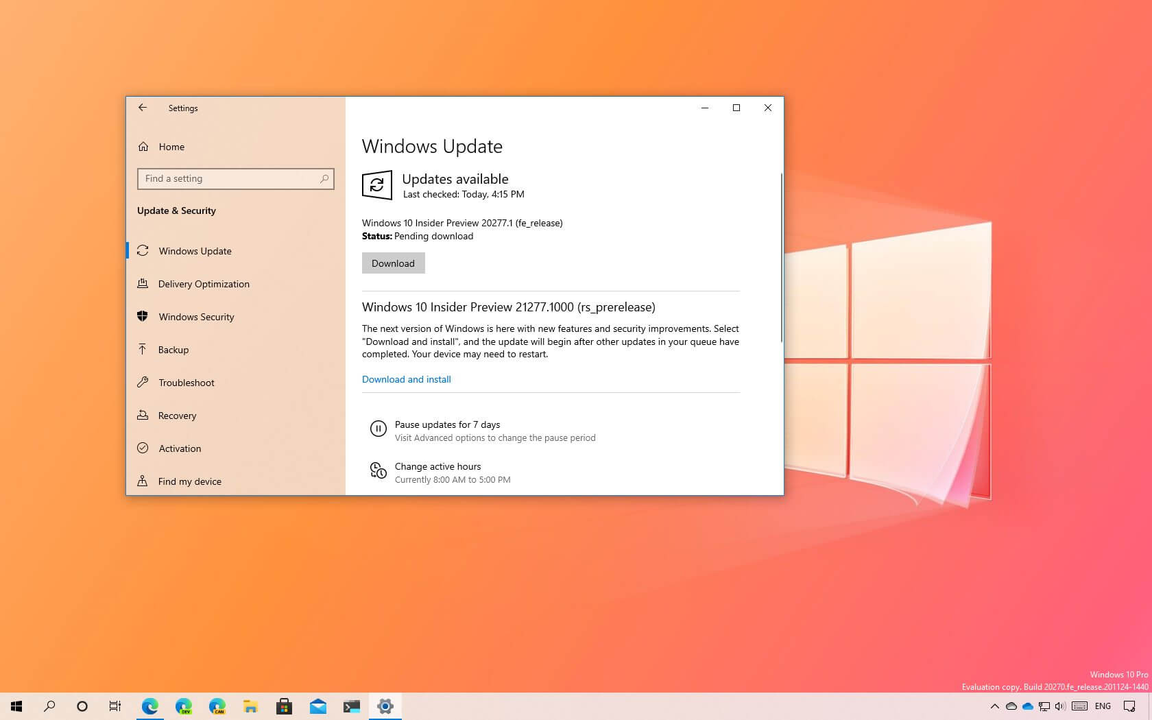 Windows 10 build 21277