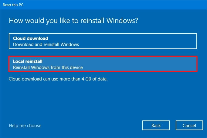 Local reinstall option