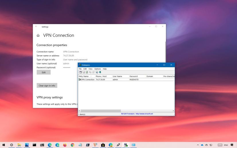 Windows 10 VPN password recovery