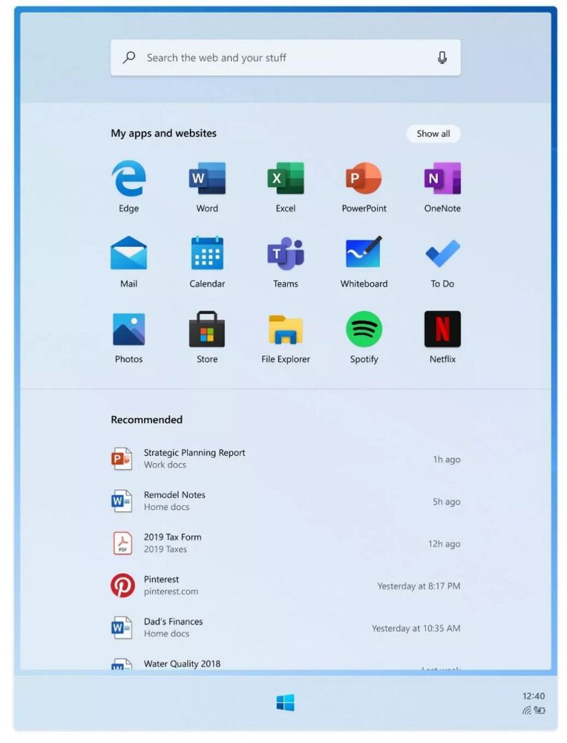 Windows 10X Launcher (image source Microsoft)