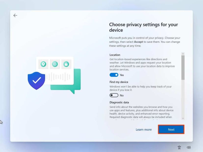 Windows 11 OOBE privacy settings