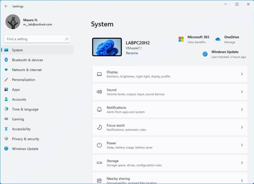 Settings app for Windows 11