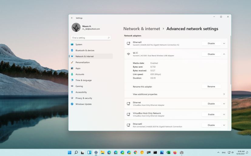 Windows 11 network status info