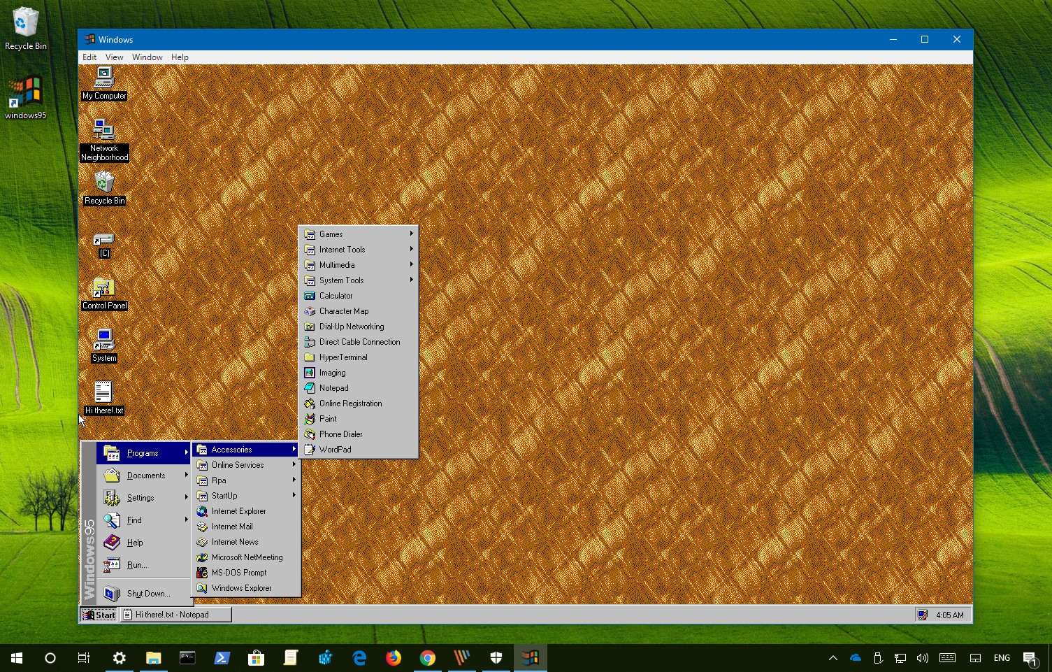 Windows 95 app running on Windows 10