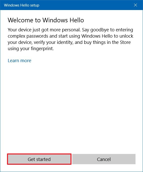 Windows Hello fingerprint wizard