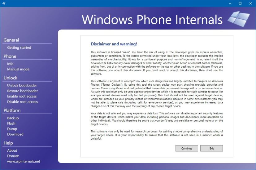 Windows Phone Internals app to unlock bootloader