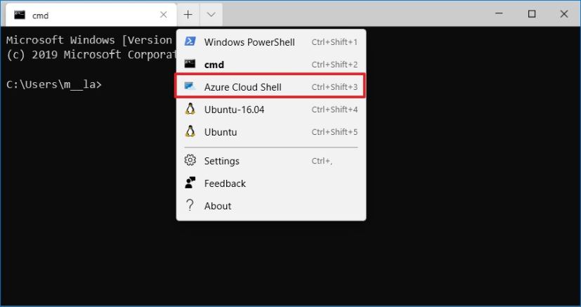 Windows Terminal Azure Cloud Shell option