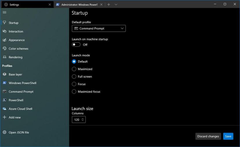 Windows Terminal Startup settings