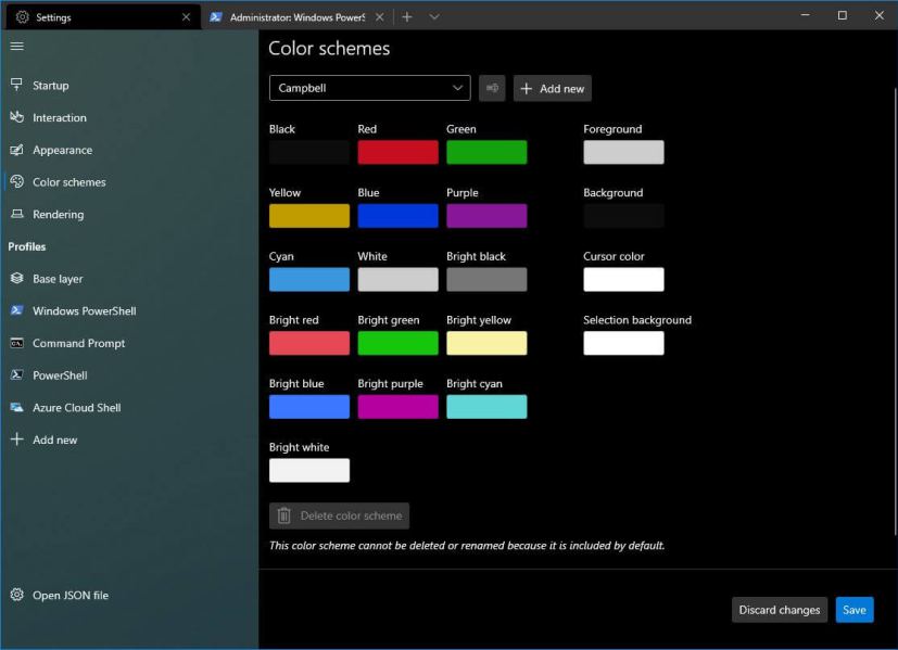 Windows Terminal Color Schemes settings