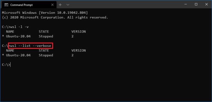 WSL check version command