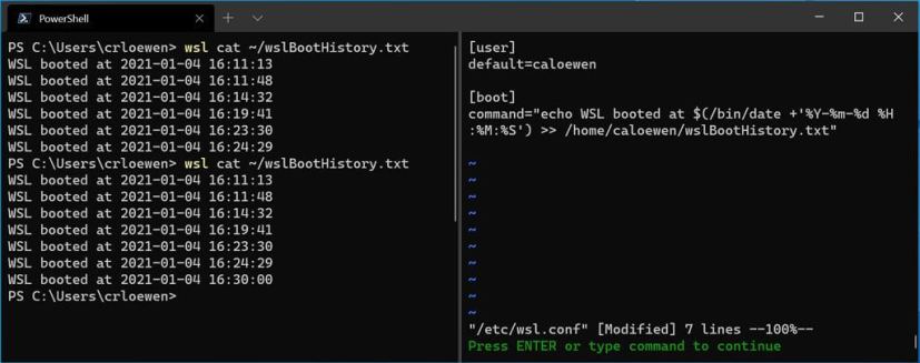 WSL startup commands