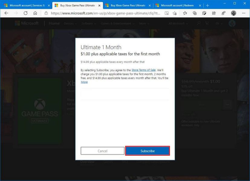 Xbox Game Pass Ultimate subscribe