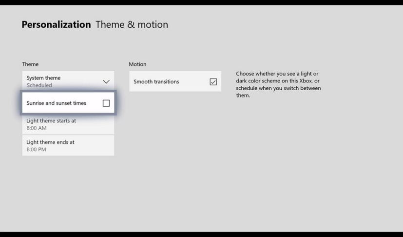 Xbox One theme scheduled settings